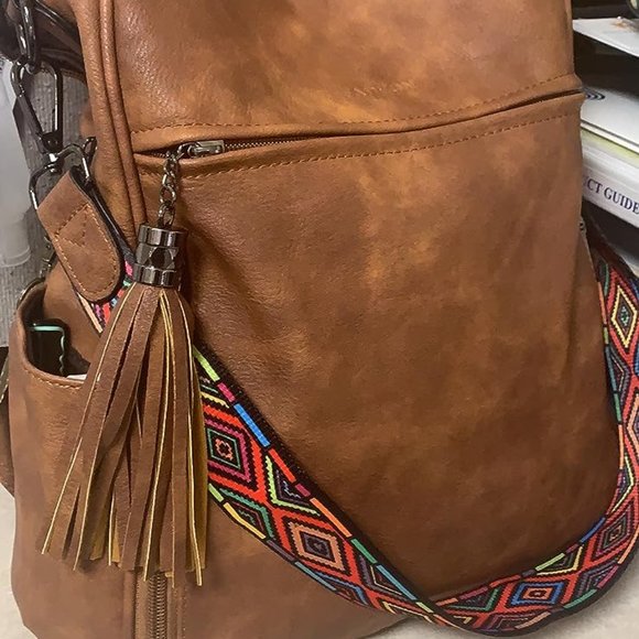 Women Brown Retro Style Travel Backpack with Tassel